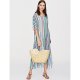 Female holiday / beach boho loose tunic dress - Striped / Geometric Maxi Deep V / summer