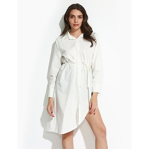 Street Chic Plus Size Women's cotton shirt dress - asymmetric pleated solid color shirt collar