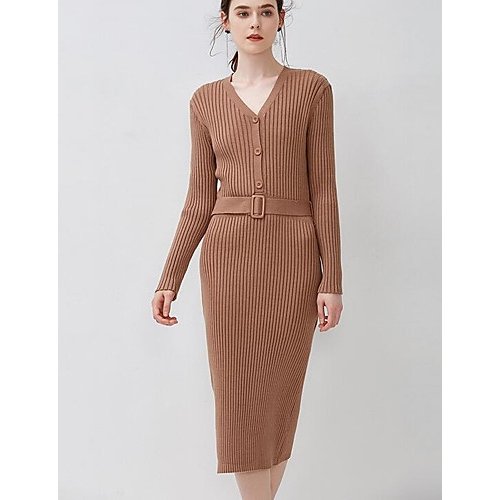 Daily retro female tassels khaki shift dress