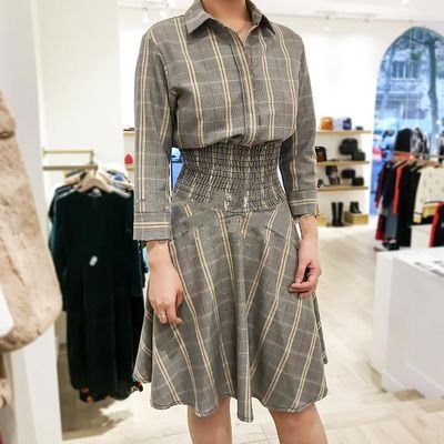 Sweet temperament stylish atmosphere Plaid waist dress