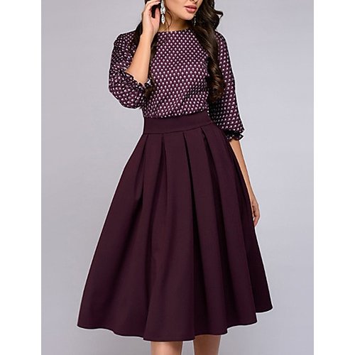 Women Weekend Lantern Sleeve Slim A-Line Dress, Dot Lace