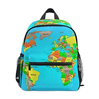 World Map preschool backpack, travel backpack children kids lunch bags for the boys and girls