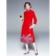 Women retro, Chinese wind scattered swing dress, embroidered snowflakes fall red station