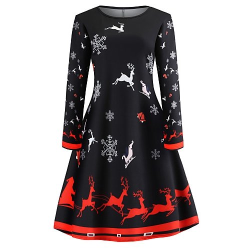 Female retro / elegant swing dress - animal / snowflake print